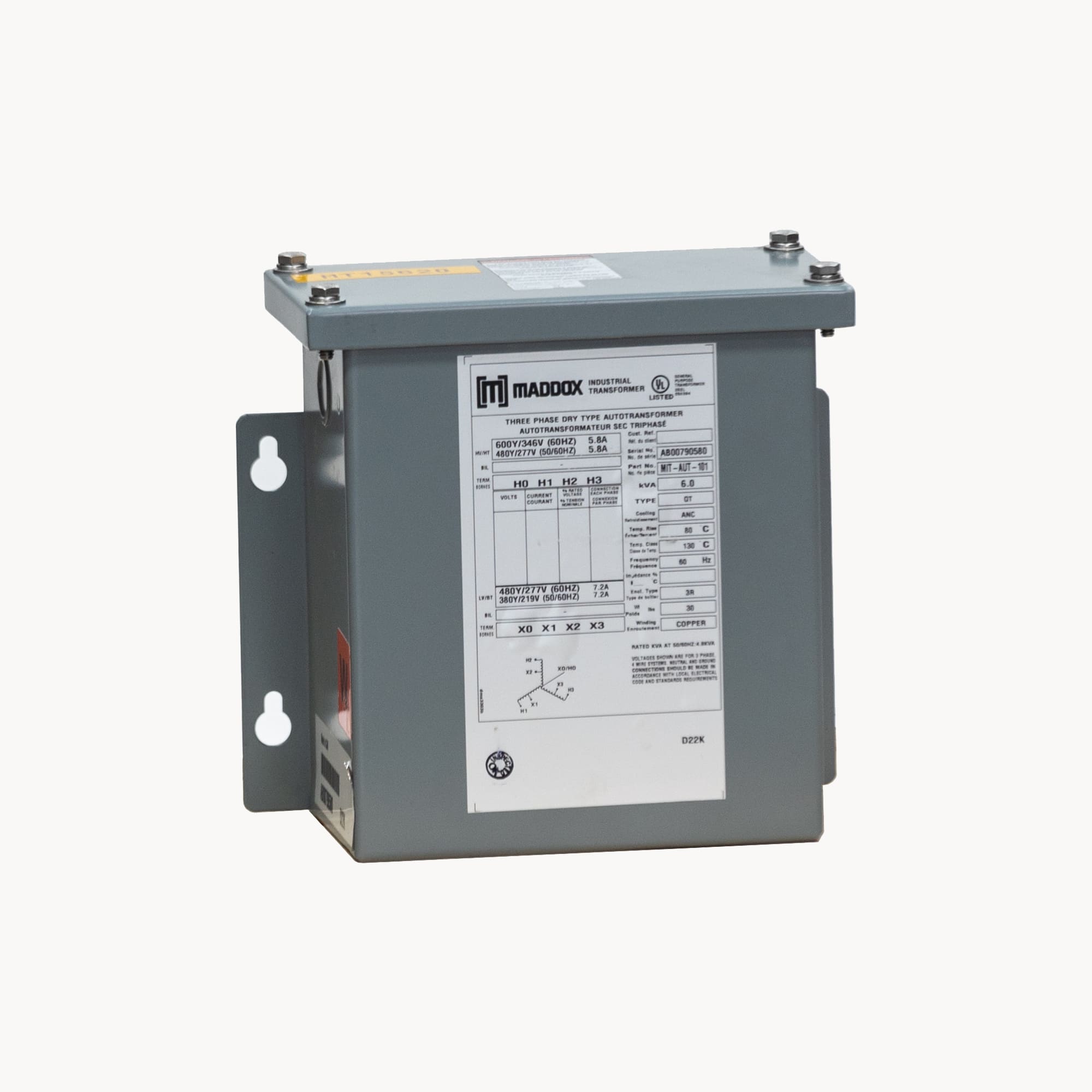 3-Phase Autotransformer 600-480v or 480-380v back view