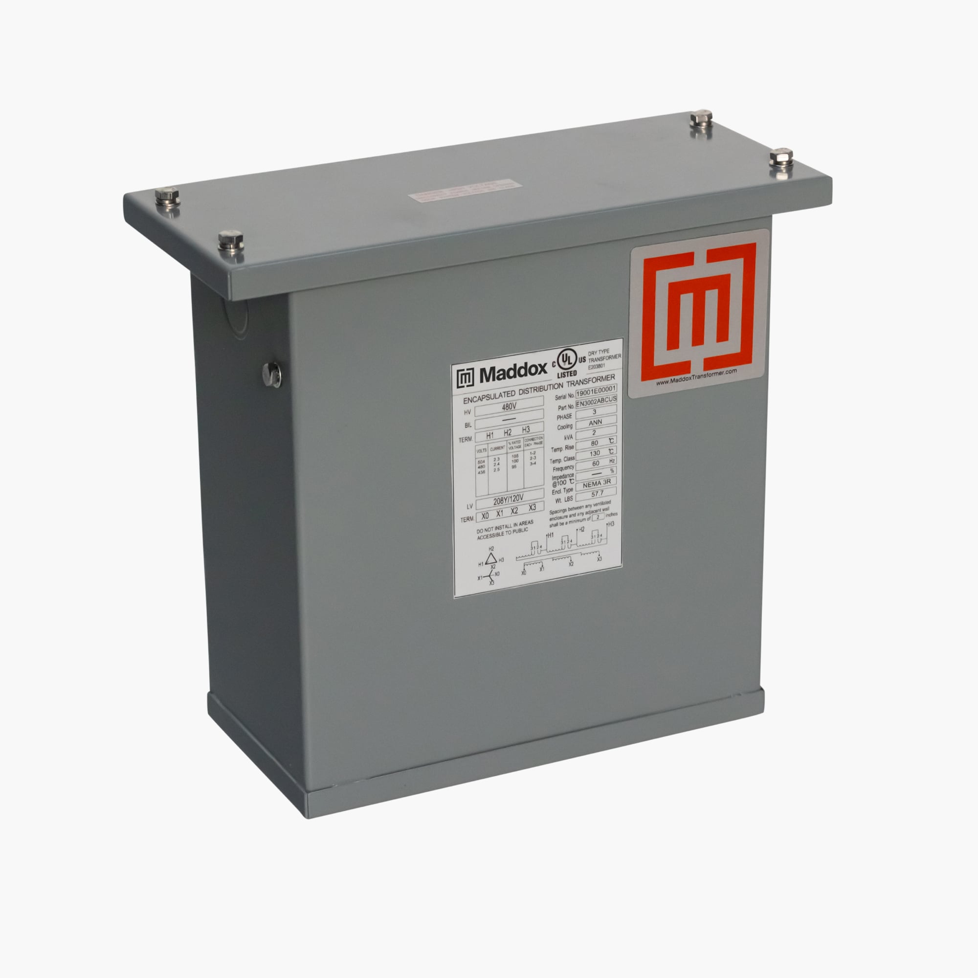 3-Phase 480 Pri 208Y/120 Sec Encapsulated Transformer