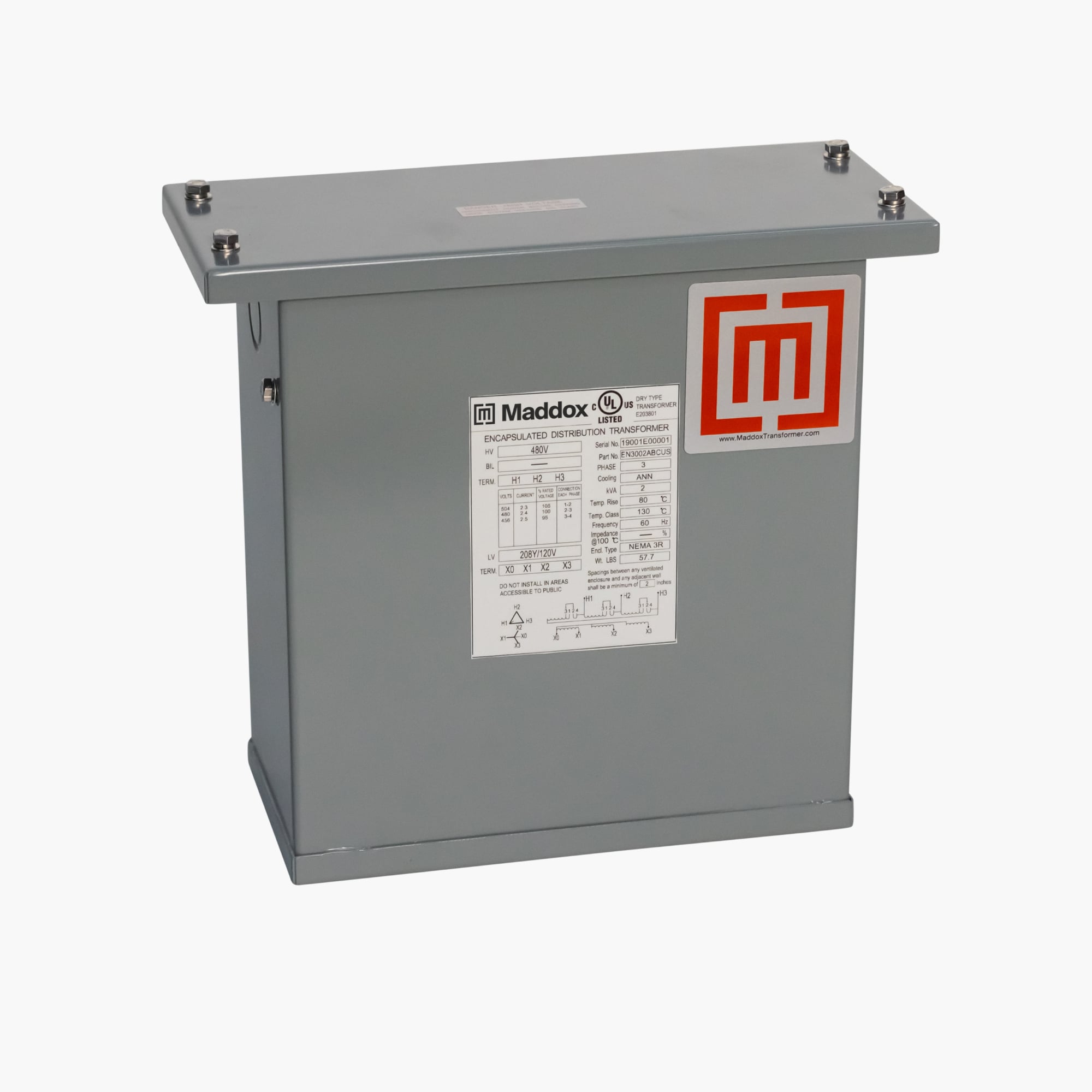 3-Phase 480 Pri 208Y/120 Sec Encapsulated Transformer